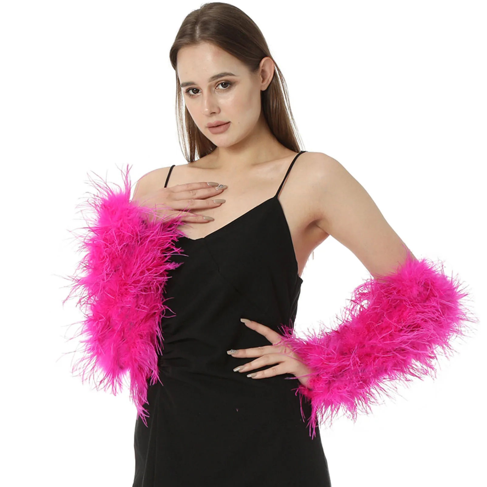 Ostrich Feather Arm Sleeve Glove Cuffs for Party, Luxurious Furry, Fluffy Fashion Accessory, Peach Fuzz, Length 30 cm, A Pair