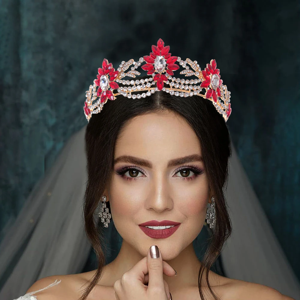 Crystal Flower Princess Tiara Crown for Girls, Headpiece for Birthday & Costume Party  Luxury Multicolor Flower Wedding Crown
