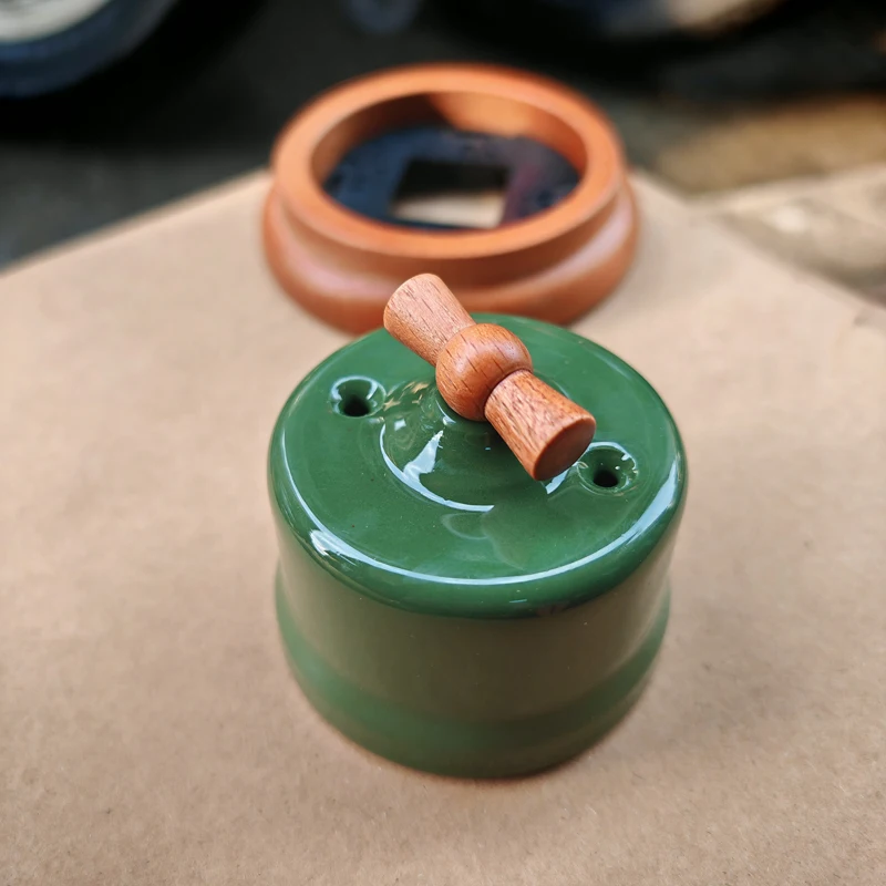 Wall Surface Installation Retro Knob Switch High-quality Ceramic Rotary Switch EU Socket Green
