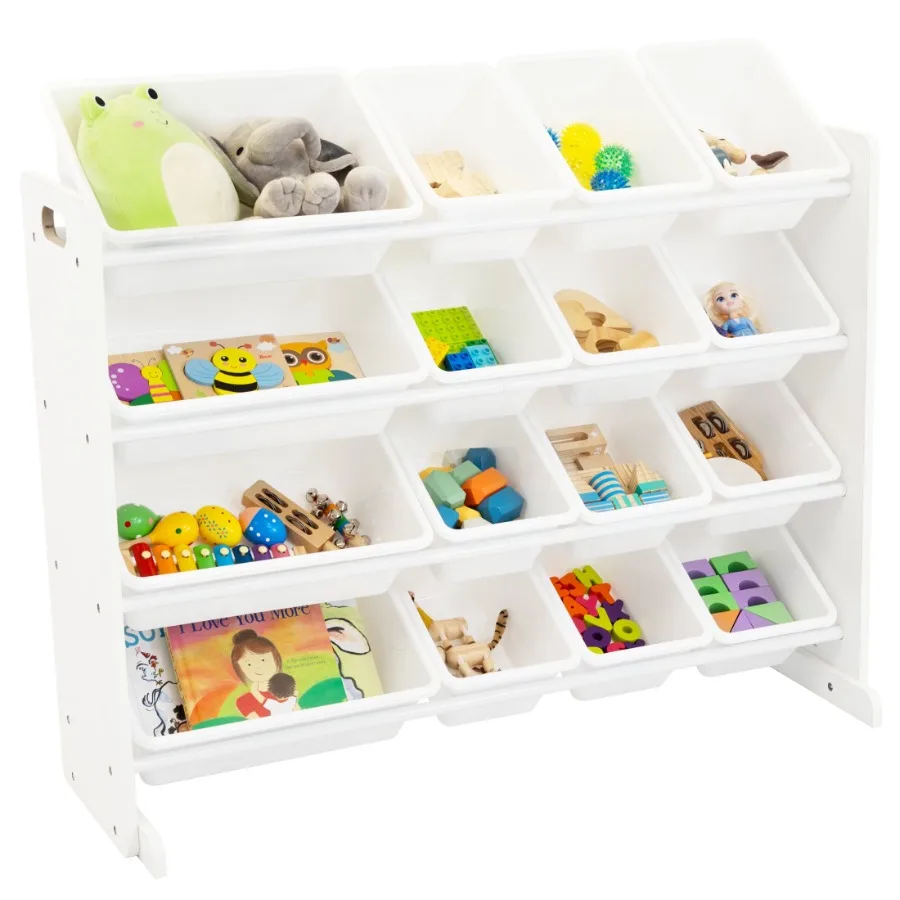 

Storage Organizer with 16 Plastic Bins for and Toddlers White