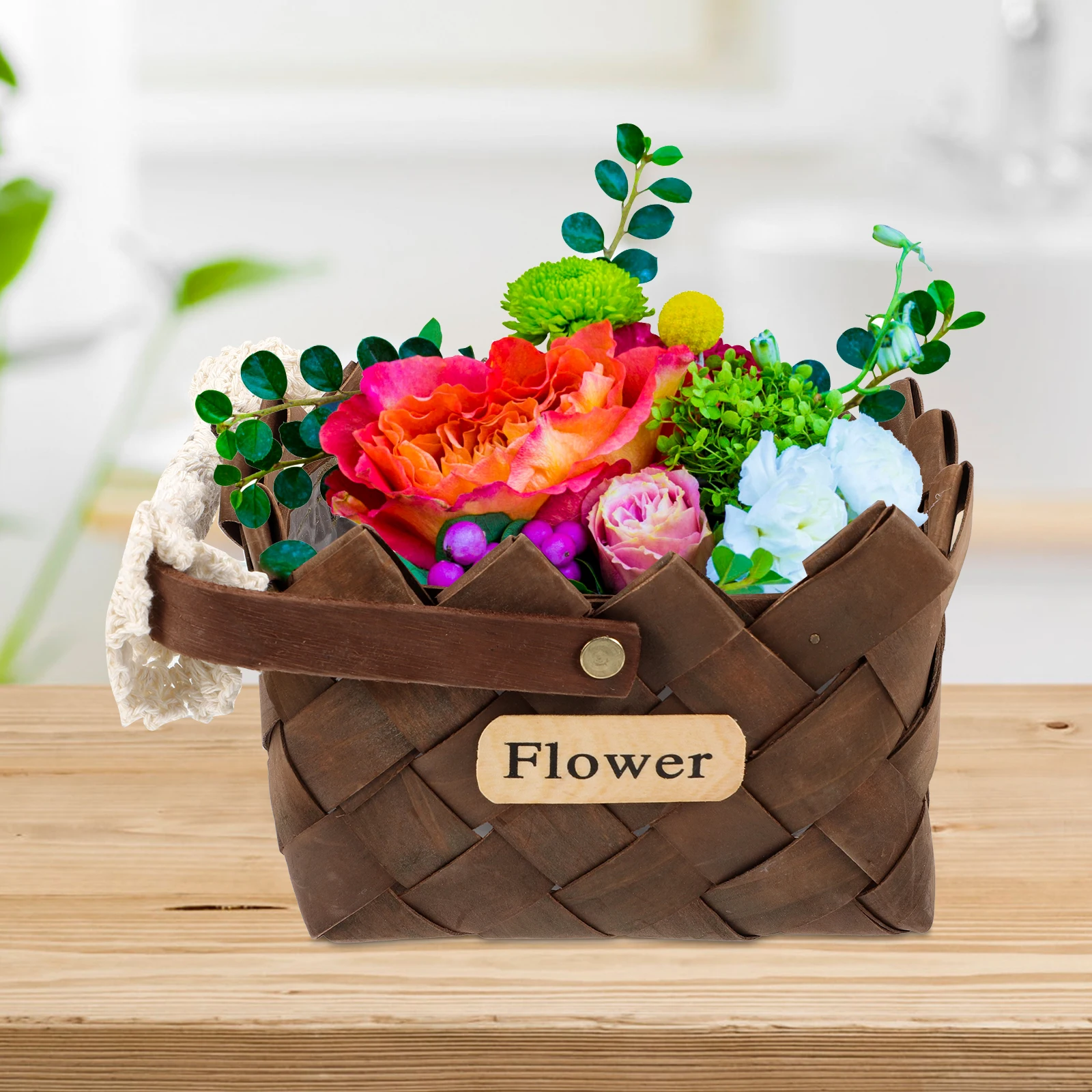 

Wooden Basket Multi Purpose Storage Decorative Flower Arrangement H Woven Portable Snack Holder Farmhouse Style Home Wooden