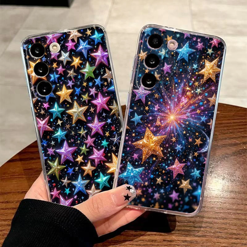 Colorful Stars Transparent Phone Case for Samsung Galaxy A16 A14 A12 A22 A24 A34 A36 A37 A42 A56 A57 A30 A40 Soft Cover Present