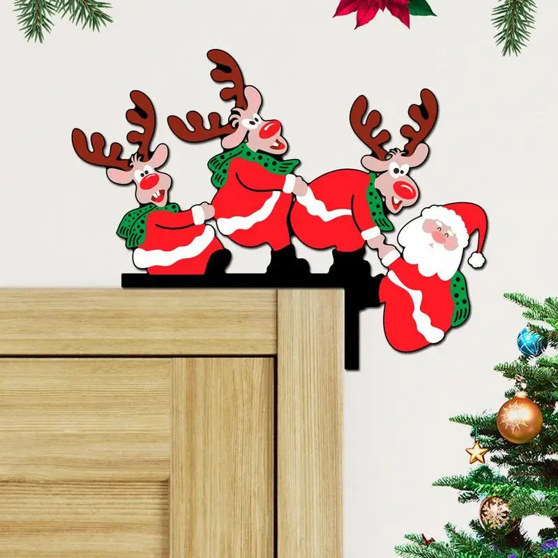 

Santa Wooden Door Corner Door Frame Decorative Wall Stickers Santa Claus Door Frame Hanger Wood Xmas Decoration Party Supplies