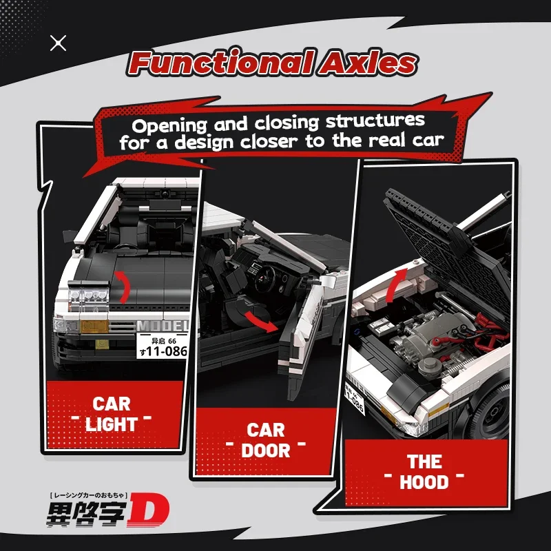 Bloques de construcción de automóviles modelo inicial D AE86, 1491 Uds. Takumi Fujiwara y Tofu Shop Set, regalo de cumpleaños coleccionable