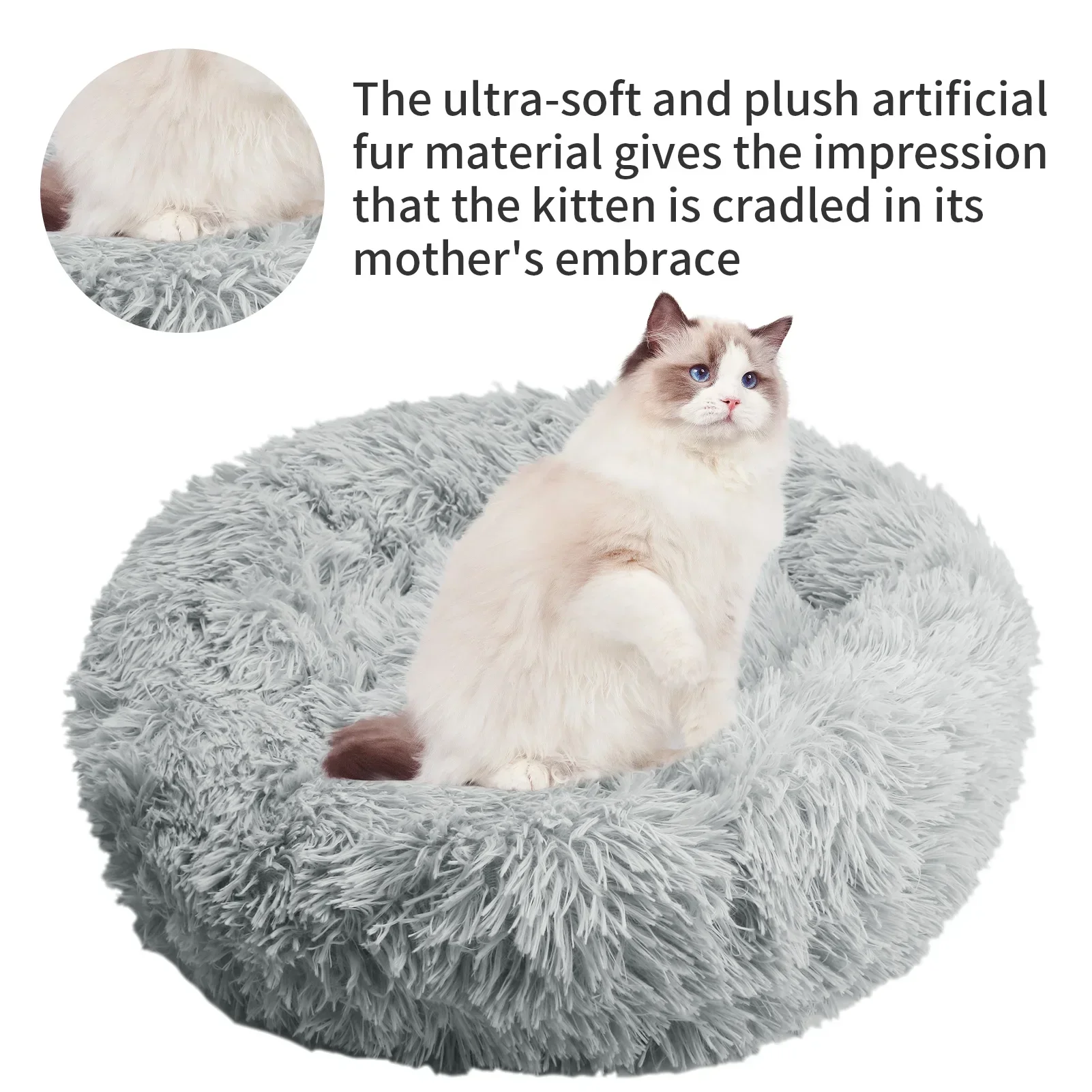 35cm Round Pet Bed for small Dog Bed Super Soft Cat Bed Long Plush Dog House for small Dog House Winter Warm Sleeping Mats
