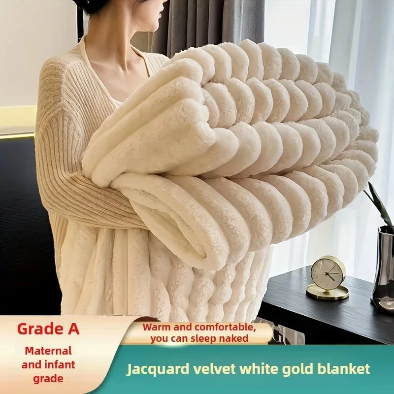 Faux Fur Plush Blanket Warm Thickened Soft Sofa Throw Blanket Artificial Rabbit Hair Ribbed Multi-functional Office Nap Autumn