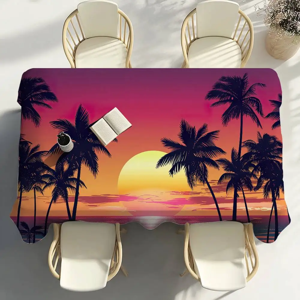 Hawaii Beach Palm Tree Table Cloth Party Decor Dining Room Home Kitchen Patios Waterproof Stain-Proof Table Cloth