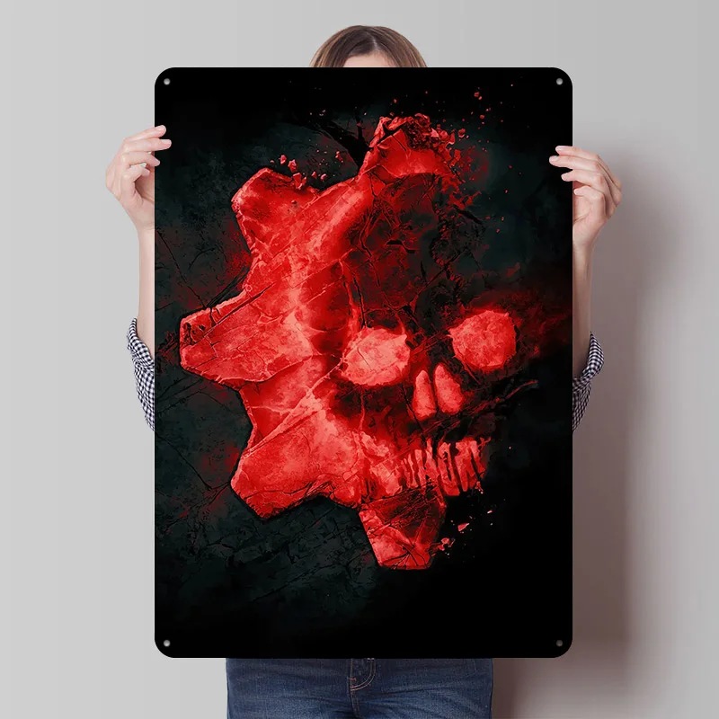 التروس من الحرب الجمجمة شعار المعادن المشارك الملصقات على جدار ديكور تخصيص معدن القصدير علامات ل جدار الفن الديكور عصا ديكو #1