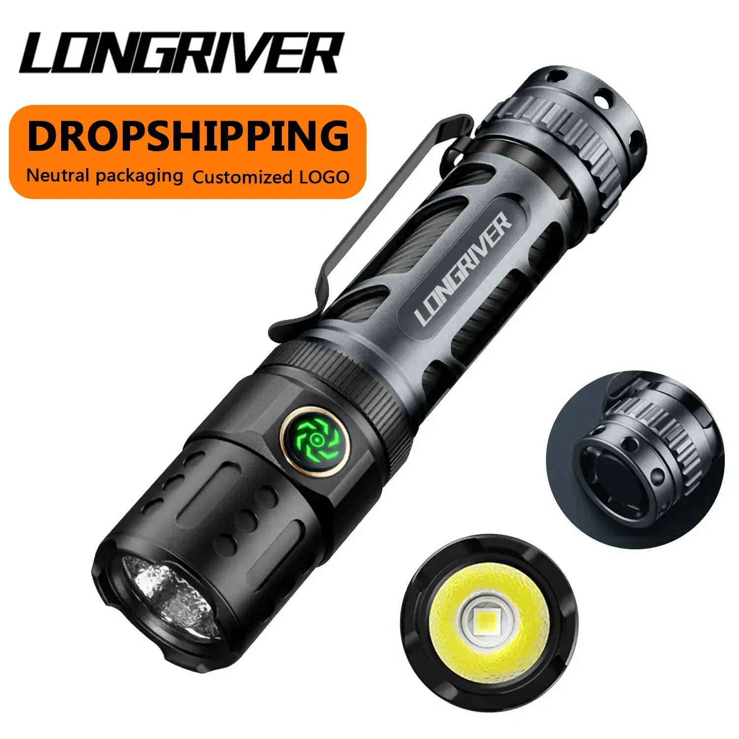 LONGRIVER A6 2200 Lumens EDC Flashlight Tactical Long Range Torches Dual Switch 18650 Flashlights USB C Charging Powerful Light