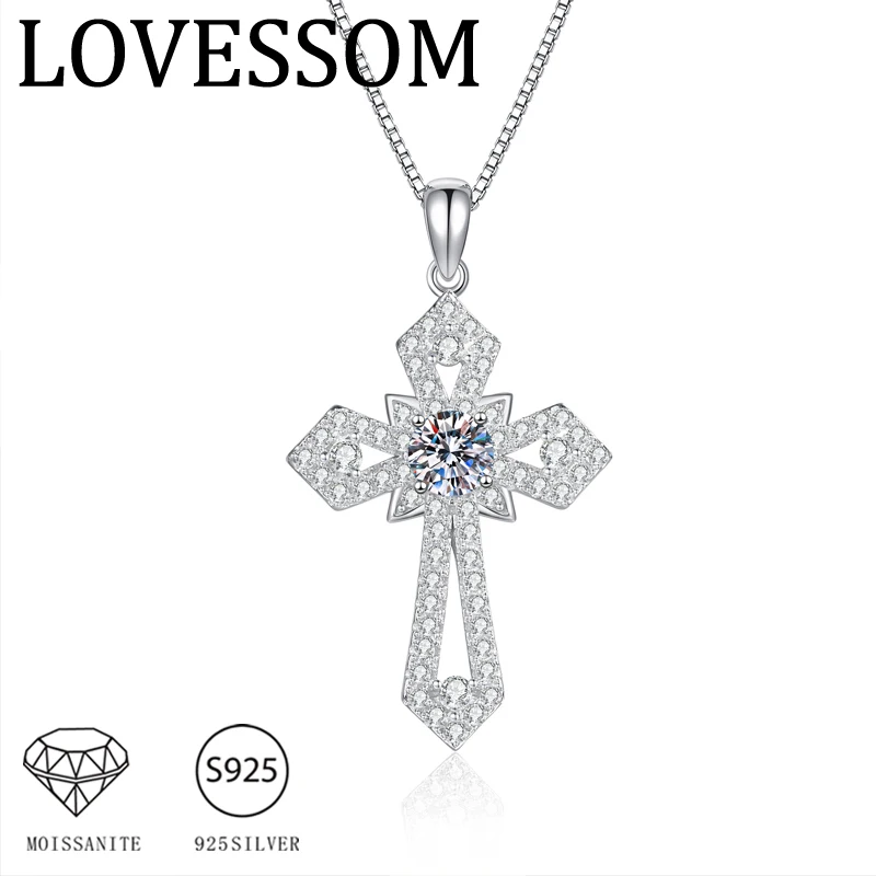 

Серебряное колье с крестом из муассанита 925 пробы для мужчин и женщин, подходит для пар.