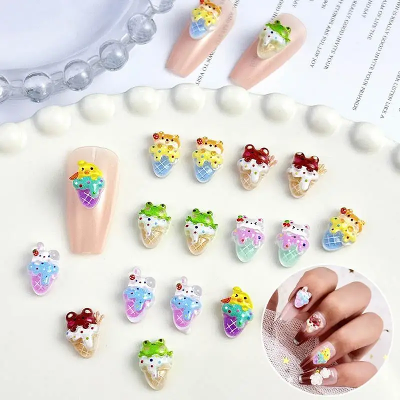 60PCS Random Mixed Resin Cute Cartoon Animals Nail Charms 3D Rabbit Bear Piggy Nail Art Decorations Manicure DIY Accessories