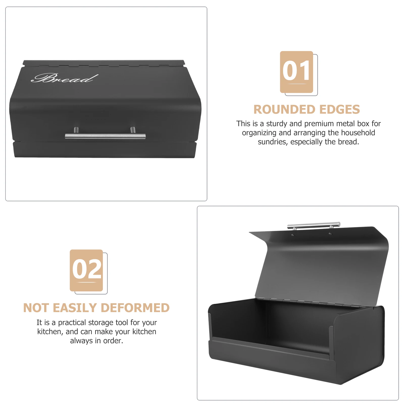 

Bread Box Container Desktop Bin Food ganizer Black Grey Holder Kitchen Accessories Storage Tool Round Edge Practical
