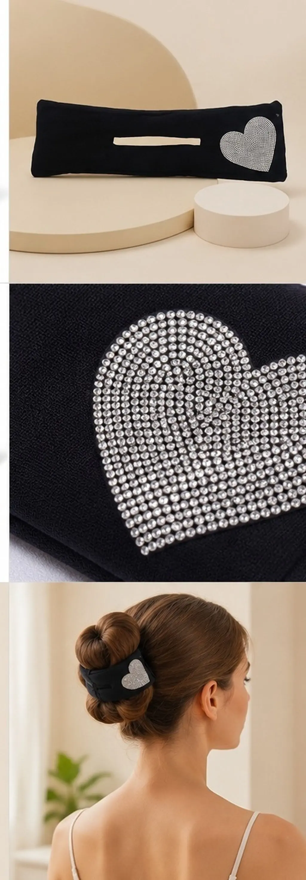 Women Hair Bun Maker Heart Shape with Rhinestones Lightweight Portable Styling Tool Quick Beautiful Bun Shaper for School Yoga