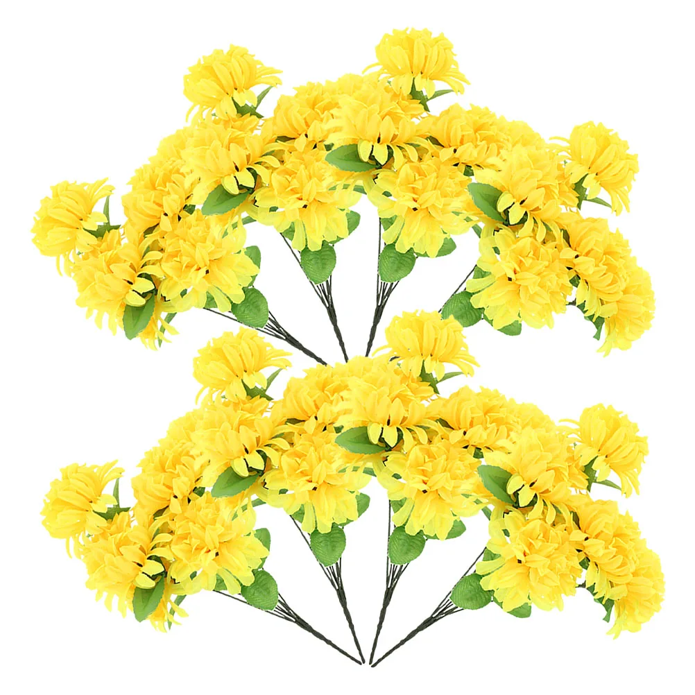

8pcs Yellow Simulated Chrysanthemum Bouquet Fake Grave Decorations Cemetery Ornaments Artificial Flower Tomb Headstone