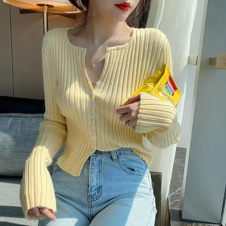 Woman Sweaters Pullover Women\'s V-neck Cardigan Summer Knitted Taro Purple Top Femme Chandails
