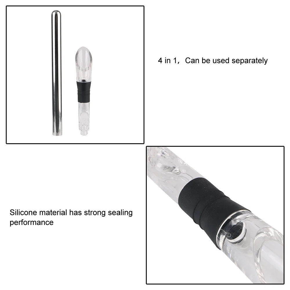 Beer Chiller Stick Ice Wine Cooler 4 in 1 Wine Cooling Stainless Steel Frozen Stick With Wine Pourer+Stopper+Cutter