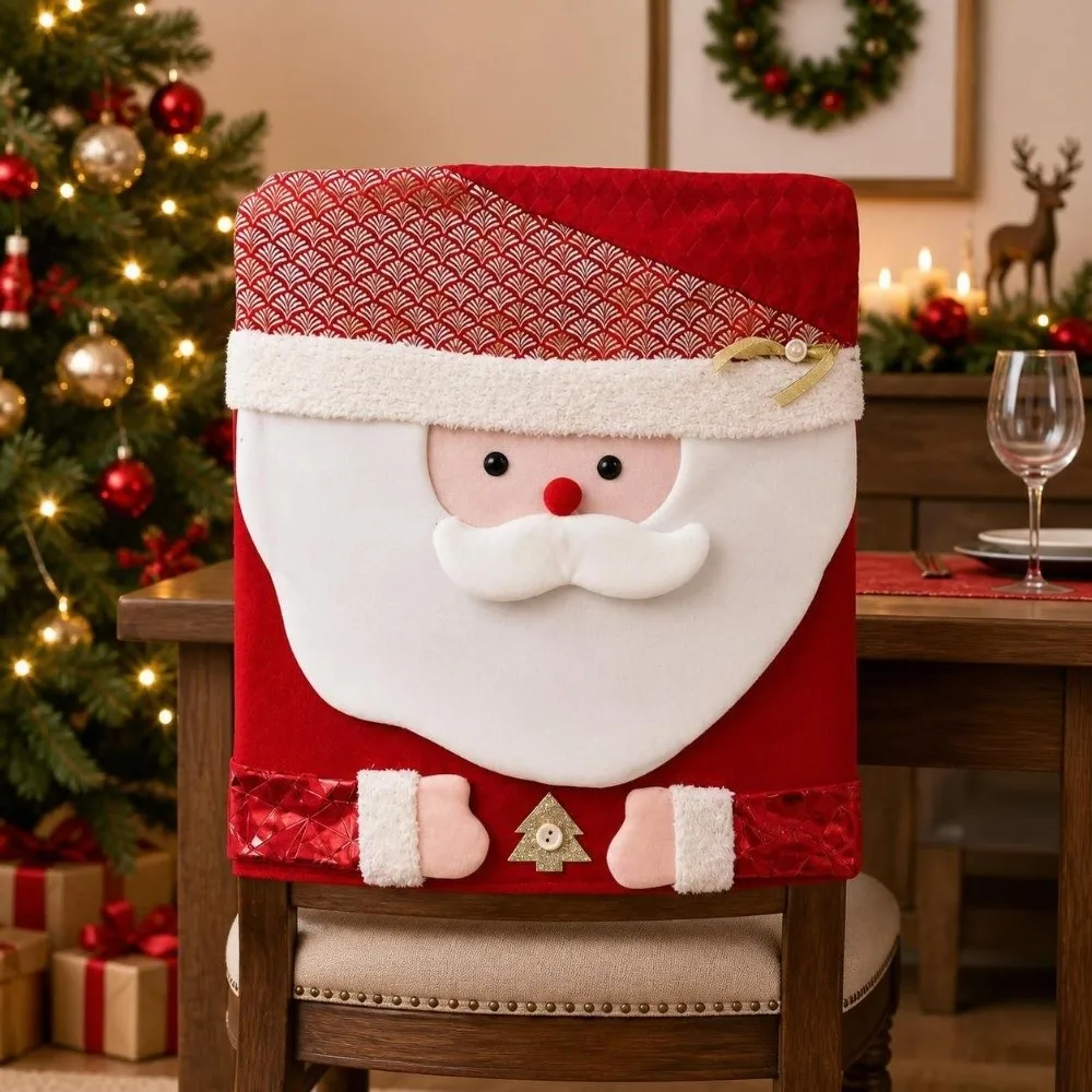 Cartoon Christmas Chair Covers Comfortable Removable Reindeer Chair Back Cover Decorative Snowman Xmas Dinner Chair Seat Cover