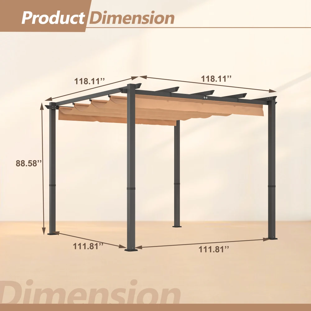 10' x 10' Aluminum Patio Pergola with Retractable Pergola Canopy, Backyard Shade Shelter for Porch, Outdoor Party, Garden