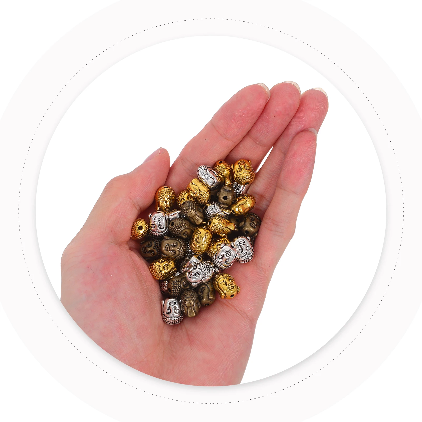 

60Pcs Double Sided Buddha Head Beads Tibetan Alloy 1.8mm Hole Bracelets Keychains DIY Jewelry Making Crafts Pendant Beads