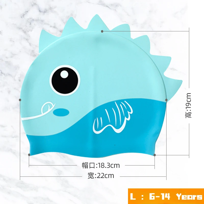Cute Cartoon Dino Silicone Swimming Cap M for Baby 2-8 Years Children Protect Ears Swim Hat Boy Girl Kids Swim Pool Accessories