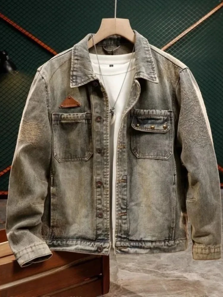 

Retro Loose Denim Jackets Man Low Price Lxury Joker High Quality Japanese Outwear Cheap Stylish Worn Casual Cowboy Coat for Men