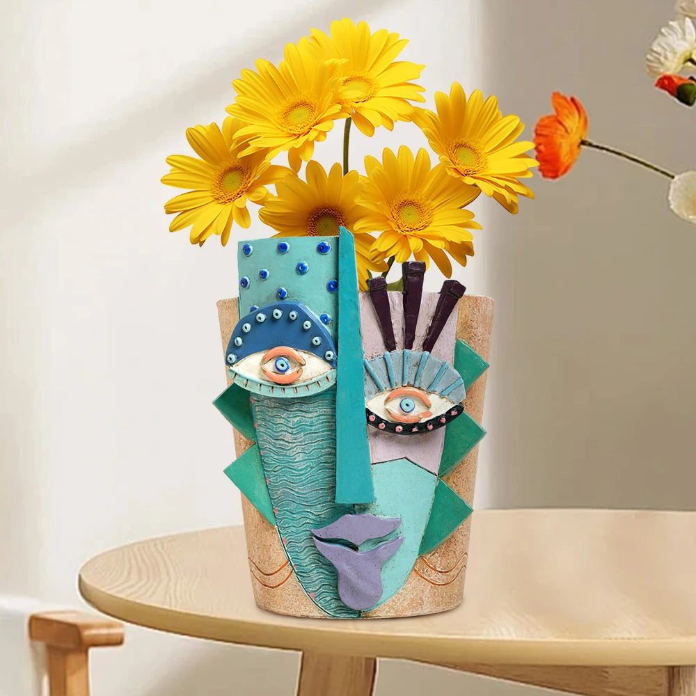 Colorful Abstract Face Flower Pot Planter for Indoor Outdoor Plants Home Garden Art Decorations Funny Decorative Head Vase