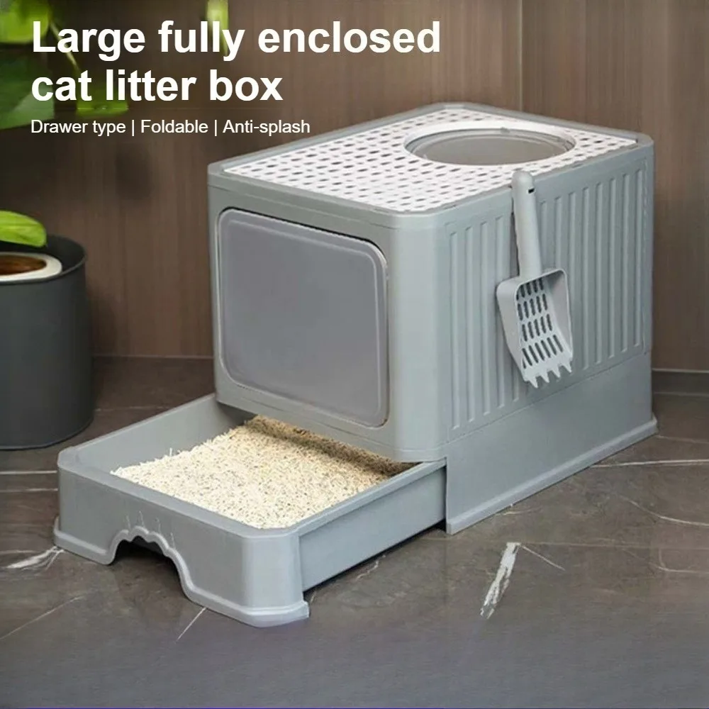 

Large fully enclosed cat litter box folding drawer type deodorant cat toilet oversized anti-splash cat supplies