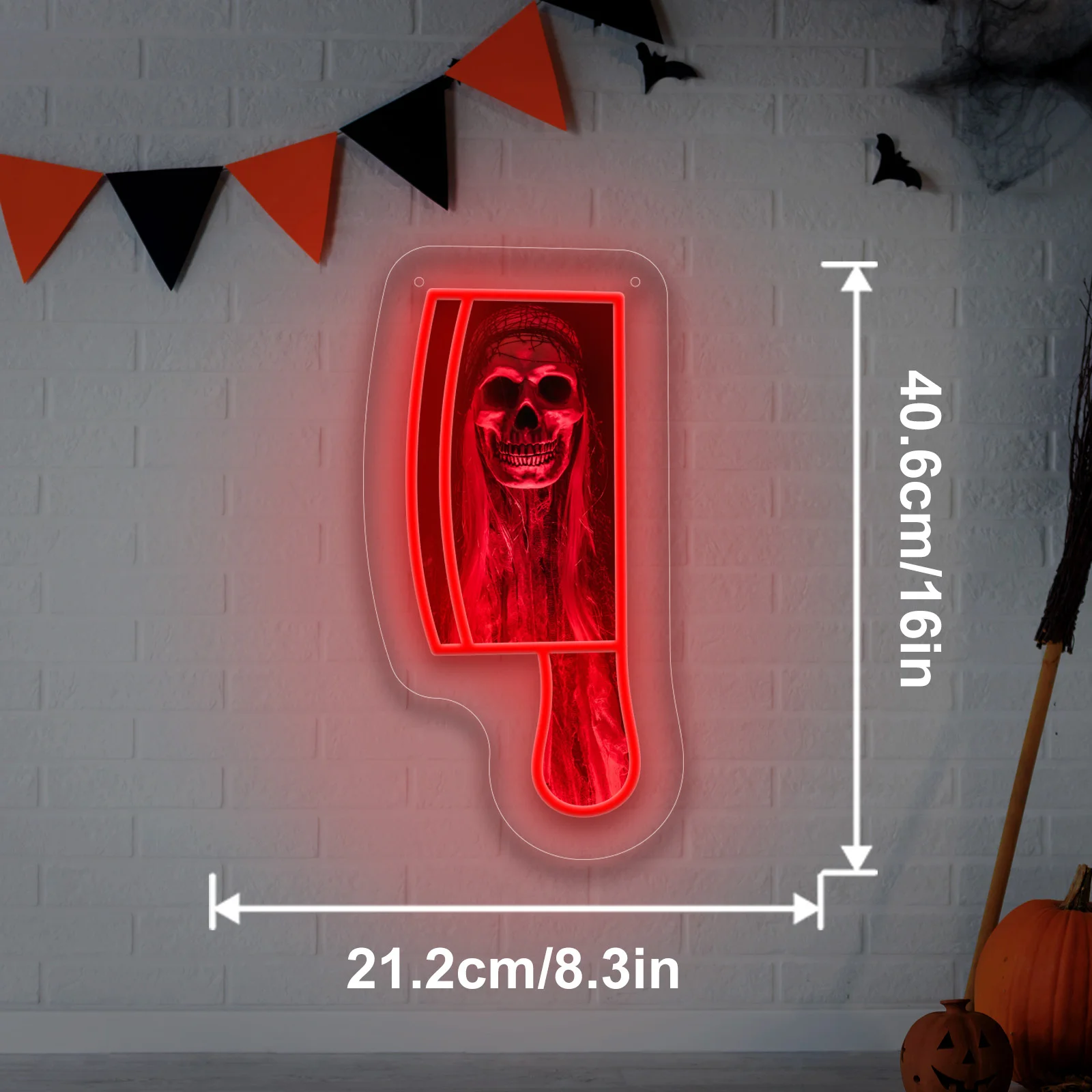 Terror Skull Neon Sign LED Halloween Rood Mes Neonlicht voor Slaapkamer Party Shop Club Restaurant Etalage Decor Dimbaar