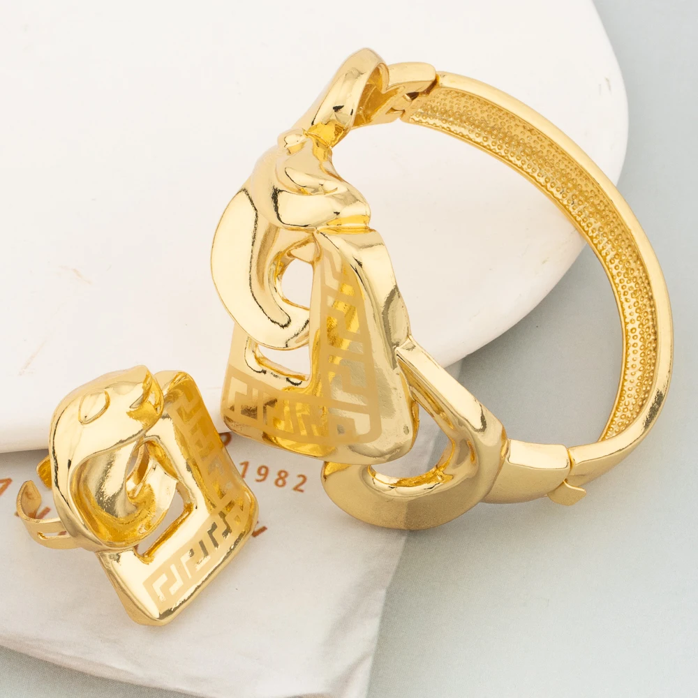 

dubai gold bangles ring Trend Mermaid gold covering bangles free shipping bracelets for women Gold Color Jewelry Set