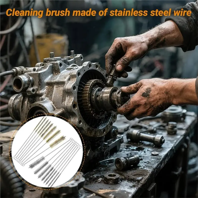 AA81-مستديرة سلك الأنابيب الأنظف 12 بوصة النحاس الفولاذ المقاوم للصدأ محرك تنظيف فرش 16 قطعة أنبوب تنظيف فرشاة مجموعة للأنابيب العميقة #2