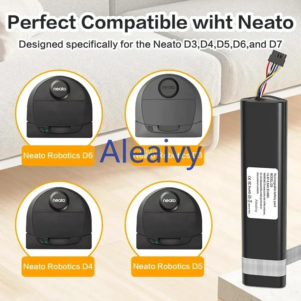 14.4V 6500mAh แบตเตอรี่ทดแทนสําหรับ Neato D3 D4 D5 D6 D7 สําหรับ Neato D8 D9 D10,945-0356,945-0373,905-0596 เครื่องดูดฝุ่น