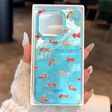 Hot Blue Ocean Red Carp Vortex Pattern Phone Case for IPhone 16 15 14 13 12 11 Mini Pro Max X XSMax 8 Plus Glacier Pattern Cover