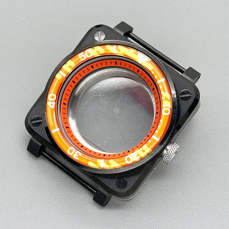 Mod 42mm Schwarzes Quadratisches Piloten-Cockpit-Gehäuse mit Transparenter Rückseite Passend für NH34 NH35 NH38 NH36 4R 7S Uhrwerk Saphirglas Uhrengehäuse-Teil – Detail 1