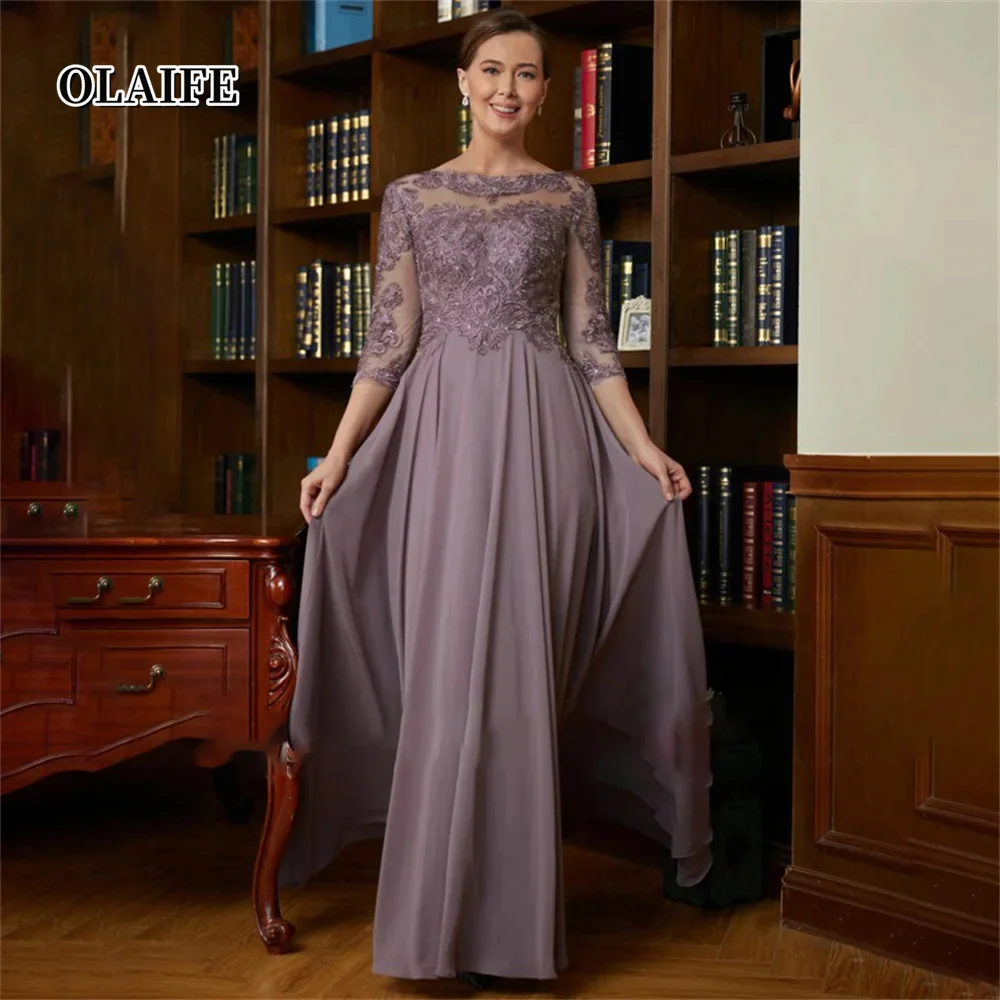 Princess Scoop Neck Mother Of The Bride Dress A-line Chiffon Lace Floor-Length Formal Dresses Vestidos Mae Da Noiva Casamentos