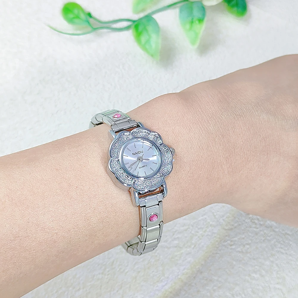 GEMOSA Luxury Inlaid Zirconia Flower Women Ladies Chic Design Quartz Watches Stainless Steel Strap Party Birthday Female Gift image 4