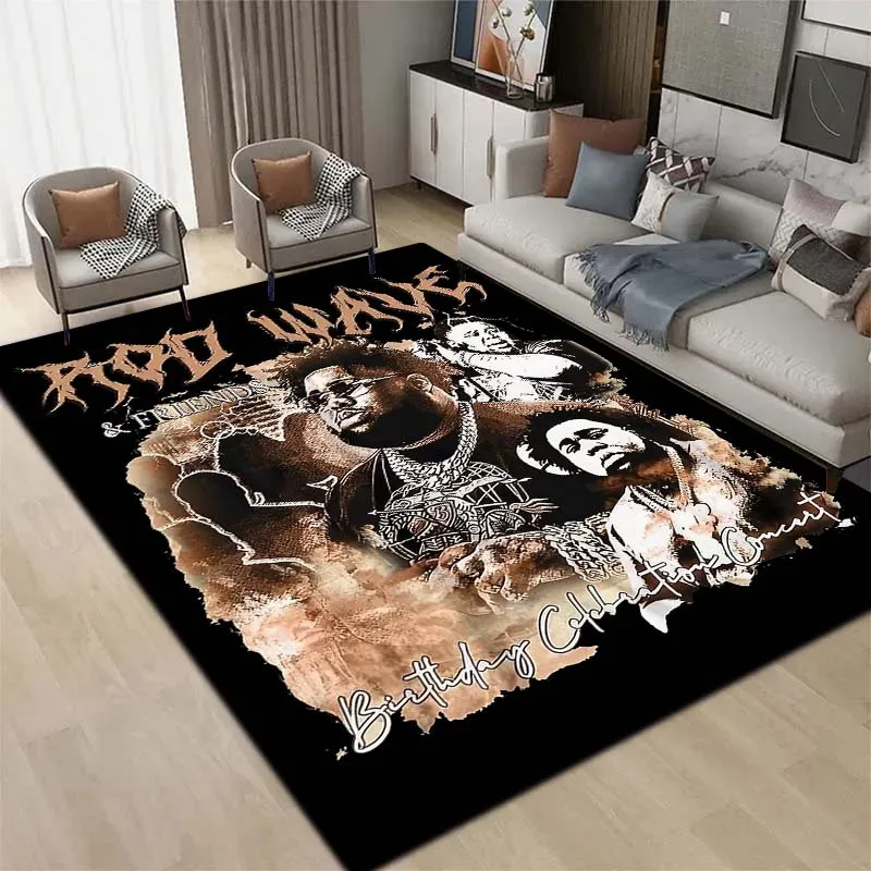 

3D Hip Hop Rapper Carpet Rod Wave Home Living Room Bedroom Decoration Flannel Comfortable Anti slip Area Corridor Carpet Gift