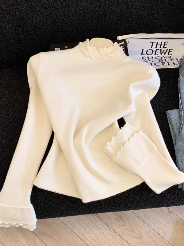 

Вязаный свитер во французском стиле с длинными рукавами, женская облегающая базовая кофта с высоким воротником, осенне-зимний модный дизайн Bell B