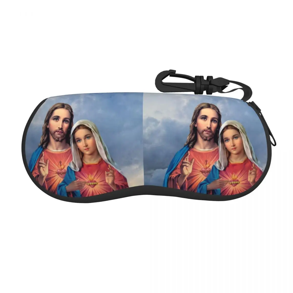 Custom Sacred And Immaculate Hearts Eyeglass Glasses Case Women Men Soft Catholic Jesus and Mary Sunglasses Protective Bag