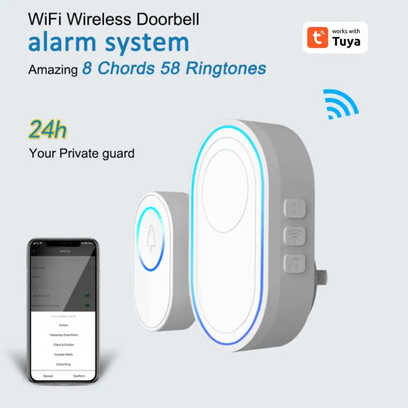 Wireless Door Bell Multifunctional 300mah Real Time Alarm System Sound And Light Siren Smart Home Tuya Wifi Doorbell Alarm