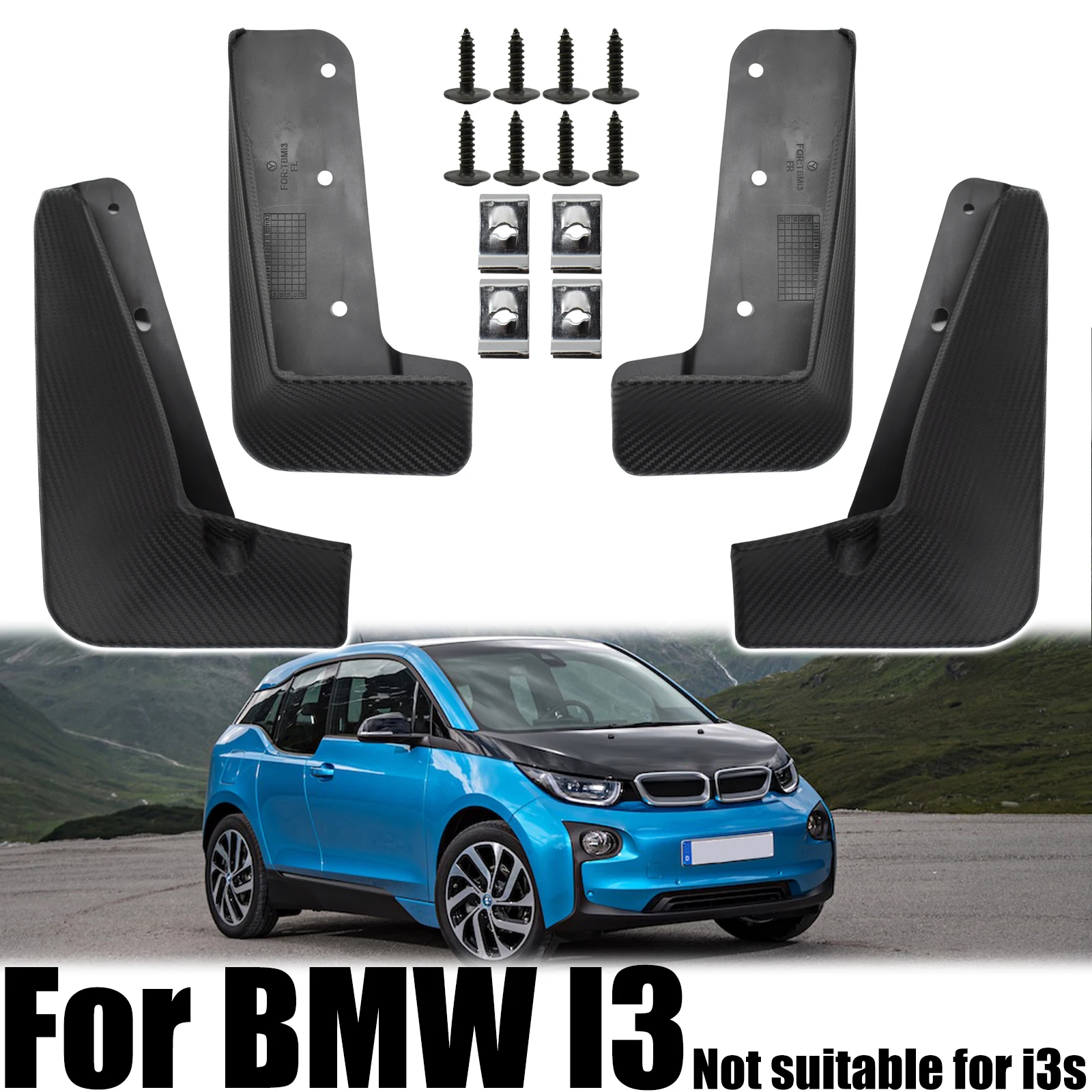 4pc Set For Bmw I3 2013-2021 Molded Mud Flaps Splash Guards Mudguards Fender Electric Styled Molded Car Flares Replacement Auto