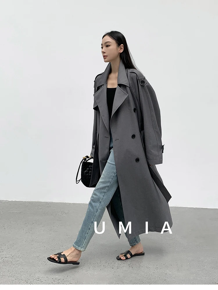 Lautaro Spring Autumn Oversized Khaki Long Grey Trench Coat for Women Double Breasted Loose Casual Korean Fashion Overcoat 2024 14 S72f87470fbe440448de48d3a2f9f2fe0o