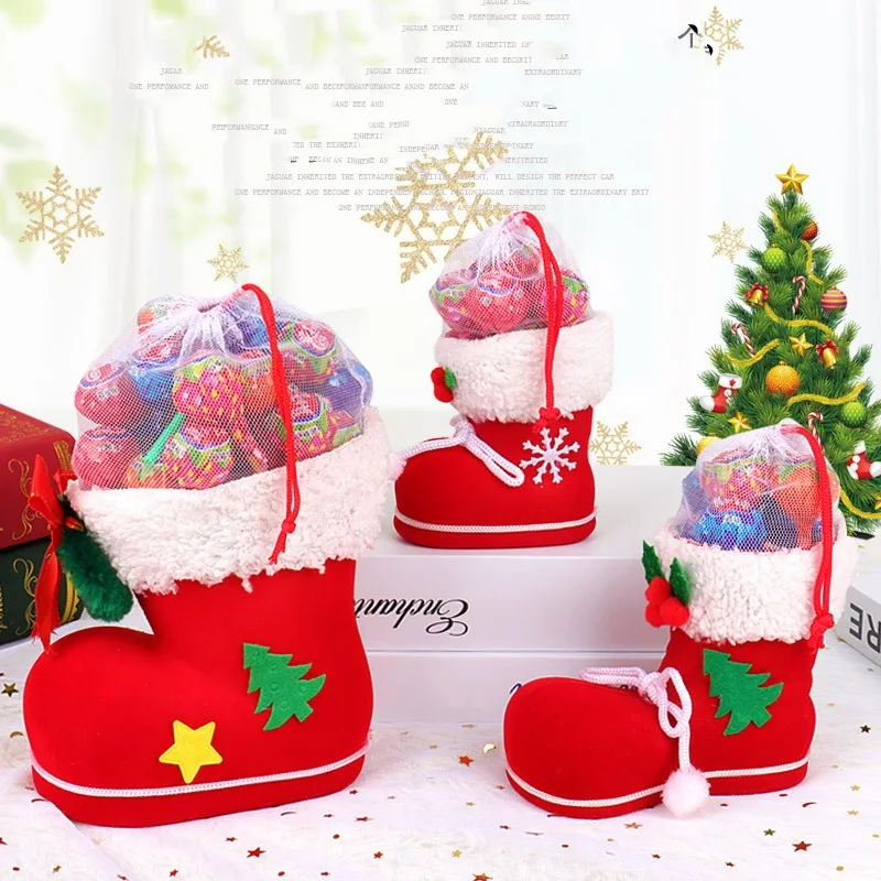 Weihnachten beflockte Stiefel Stifthalter Süßigkeiten Tasche kleine Geschenke Stiefel Weihnachtsdekorationen exquisite elegante Kinderbevorzugungen Spielzeug