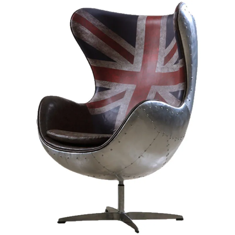 

American leisure chair retro recliner industrial style aluminum leather egg chair rice flag British egg chair B & B room tea