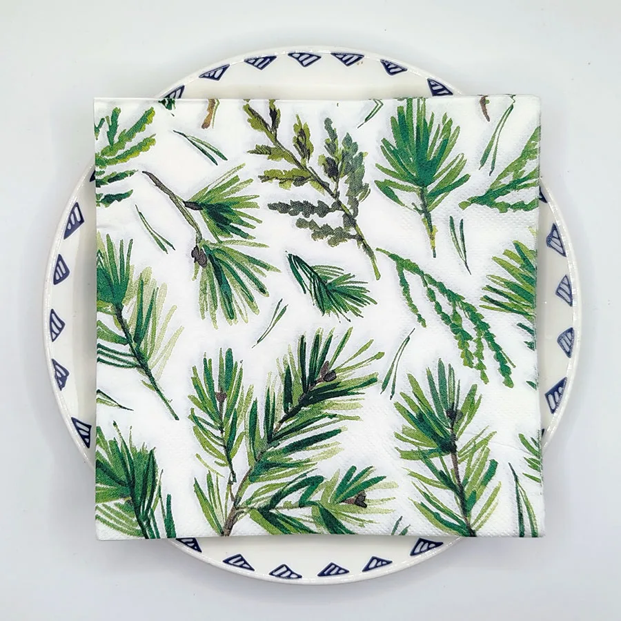 Tovaglioli geometrici con aghi di pino 33x33 cm a 2 strati - Decorazione naturale per bicchiere da vino, composizioni floreali e artigianato fai-da-te, 10/20 pezzi