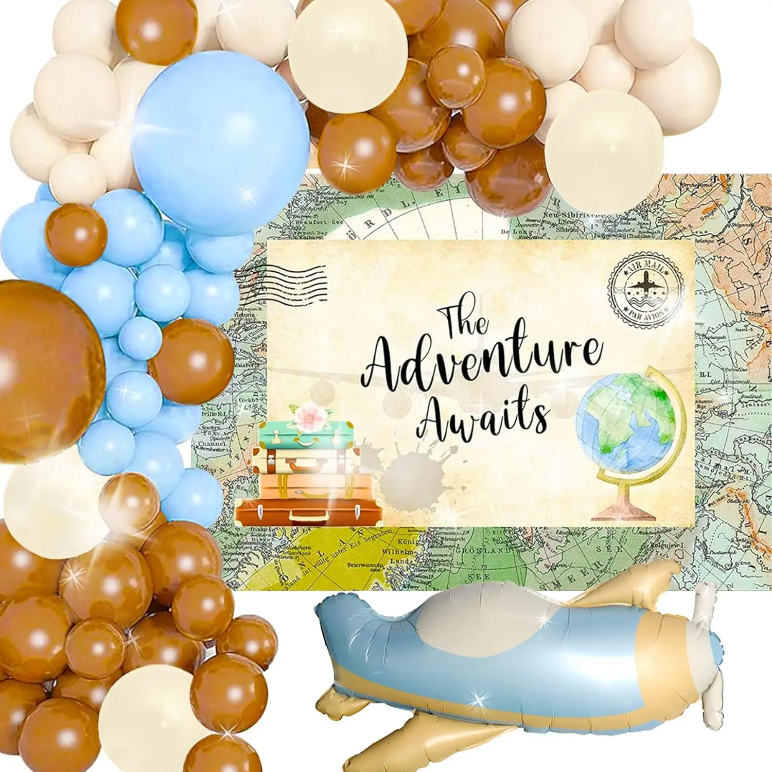 Laventy Travel Themed Party Decorations Balloons Adventure Awaits Bon Voyage Adventure Backdrop for Birthday Party Baby Shower