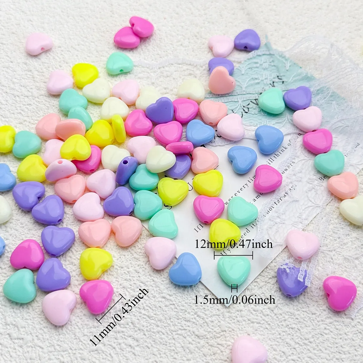 12mm 200pcs Spring And Summer Color Matching Heart-Shaped Beads Loose Spacer Acrylic Beads For DIY Making
