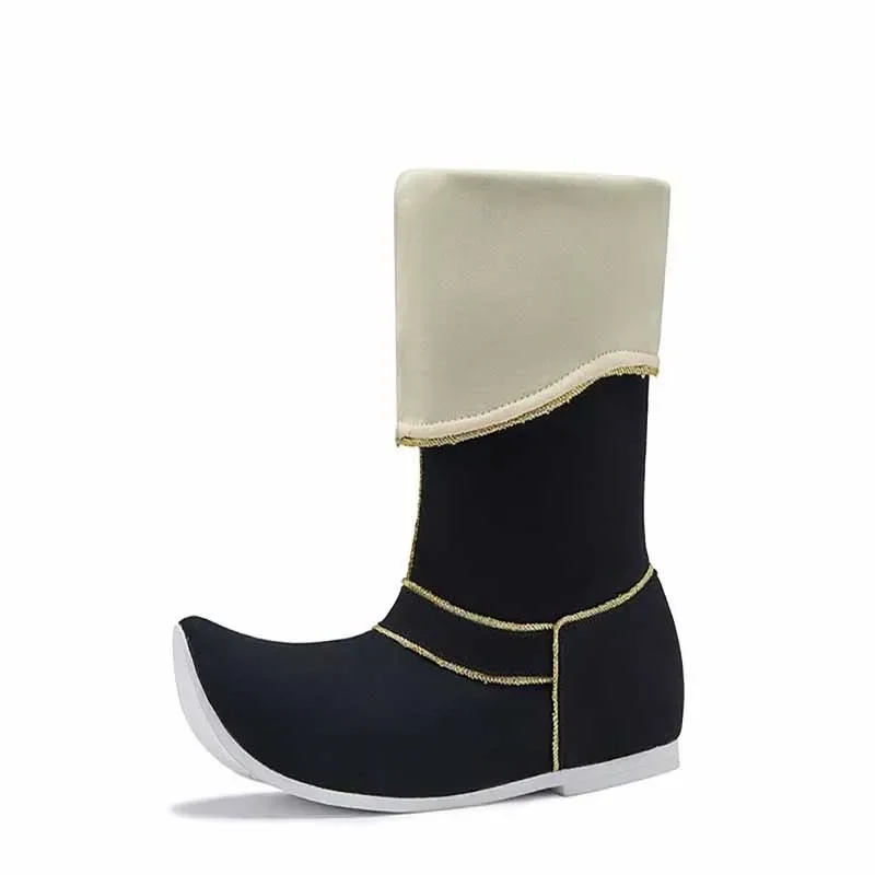 Botas chinesas antiderrapantes hanfu botas de sabão vintage mulheres phnom aro tecido dedo do pé dourado sapatos de salto plano para homens plus size
