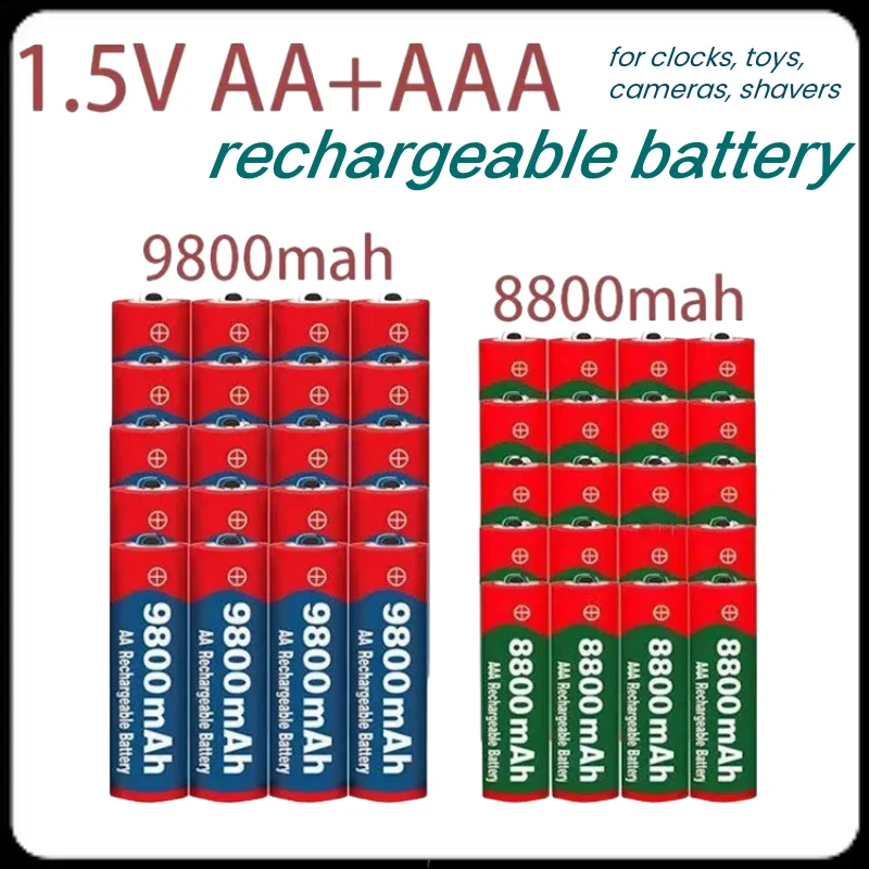 

rechargeable battery 100% original 1.5V battery AA 9800mAh+AAA 8800mAh, alkaline technology for clocks, toys, cameras, shavers