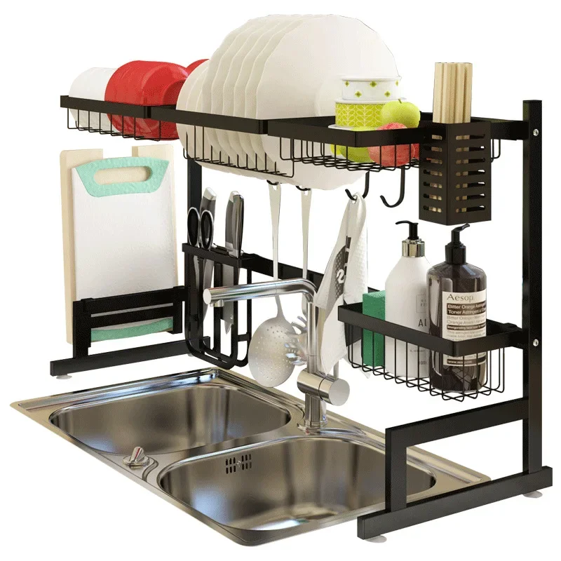 65CM Stainless Steel Kitchen Shelf Organizer Dishes Drying Rack Over Sink Drain Rack Kitchen Countertop Utensils Holder