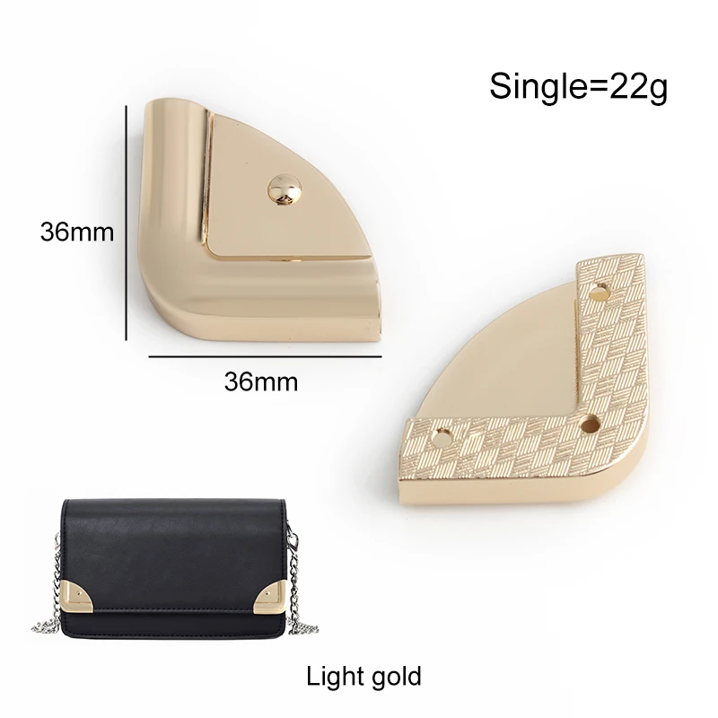 10/50/1000PCS 36x36mm Light Gold Metal Bag Corner Handbags Strap Cover Clasp Protector For Purse Decor End Clips Accessories